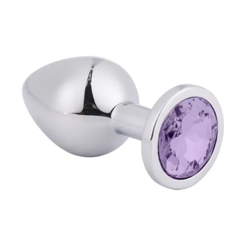 Metal Anal Plug Purple Crystal Metal anal plug with purple crystal — sizes S M L chrome surface
