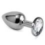 Metal anal plug with white crystal — sizes S M L nickel-free chrome