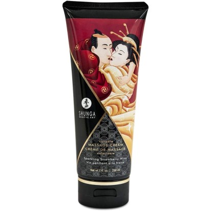 Shunga Delectable Strawberry 200 мл — ядлив масажен крем с вкус на ягода Shunga Delectable Strawberry масажен крем 200 мл ягодово вино ядлив