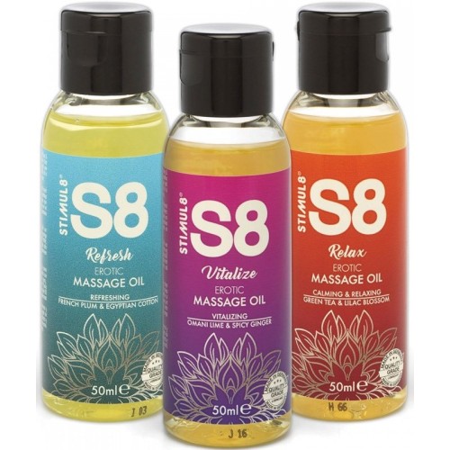 S8 Stimul8 комплект 3 масажни масла 50 мл Relax Vitalize Refresh