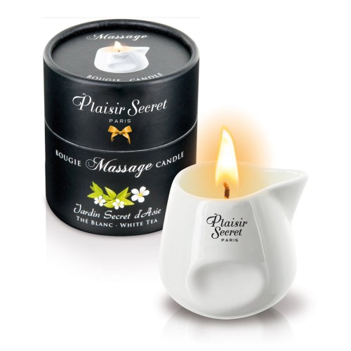 Plaisirs Secrets White Tea massage candle, ceramic jug with pouring spout, 80 ml, France