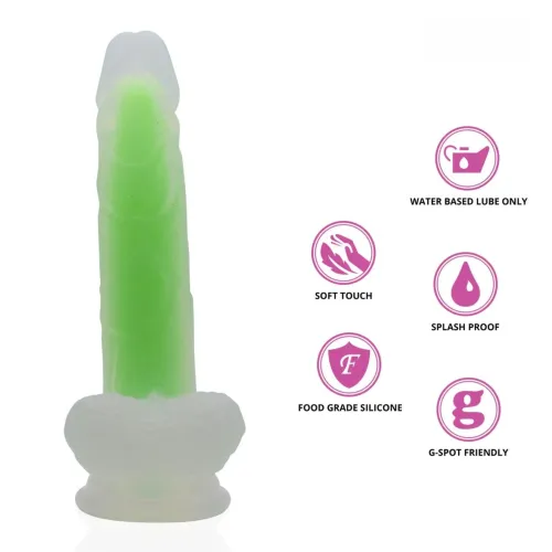 Jelly Dildo Transparent Green Realistic — suction cup base 19.5 cm Realistic Jelly dildo transparent green with suction cup base — 19.5 cm