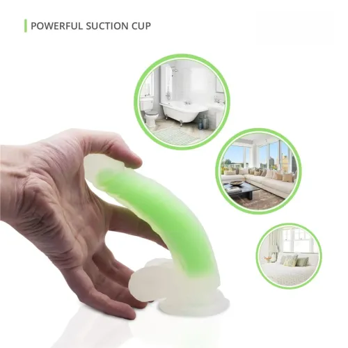 Jelly Dildo Transparent Green Realistic — suction cup base 19.5 cm Realistic Jelly dildo transparent green with suction cup base — 19.5 cm