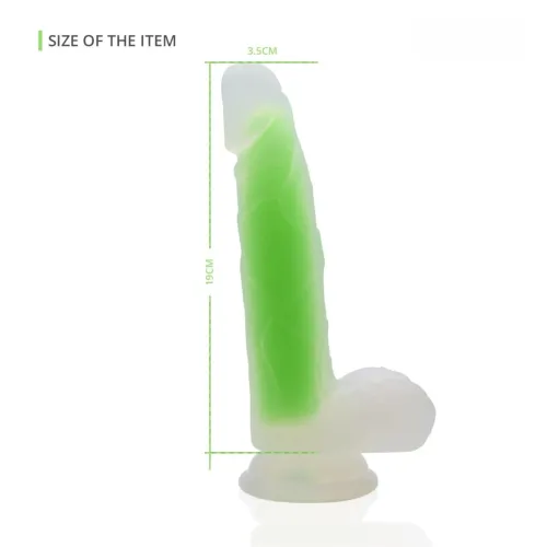 Jelly Dildo Transparent Green Realistic — suction cup base 19.5 cm Realistic Jelly dildo transparent green with suction cup base — 19.5 cm