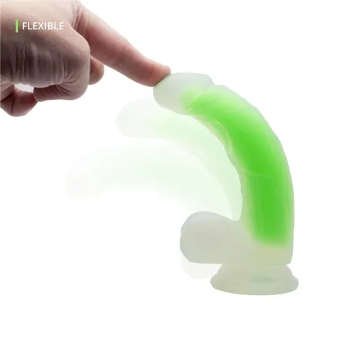 Jelly Dildo Transparent Green Realistic — suction cup base 19.5 cm Realistic Jelly dildo transparent green with suction cup base — 19.5 cm