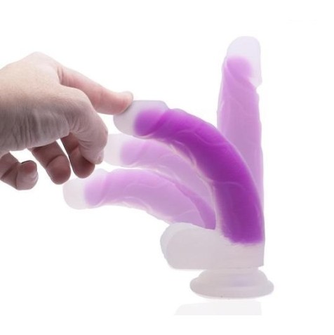 Jelly realistic dildo transparent purple YEAIN — liquid silicone, suction cup base, 19.5 cm