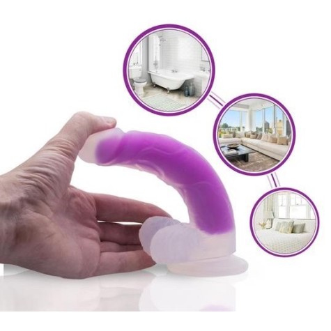 Jelly realistic dildo transparent purple YEAIN — liquid silicone, suction cup base, 19.5 cm
