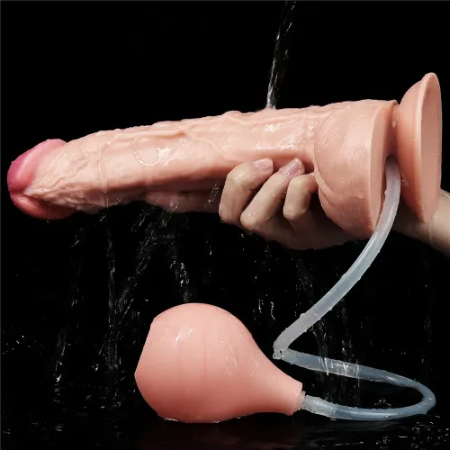 Squirt Extreme 10 ejaculating dildo TPE skin tone realistic suction cup pump