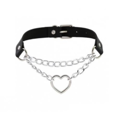 Mokko Toys Choker Heart Chain черен чокър с верижки и сърце