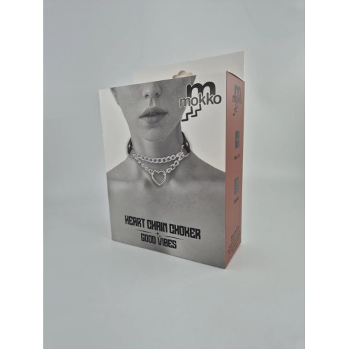 Mokko Toys Choker Heart Chain черен чокър с верижки и сърце
