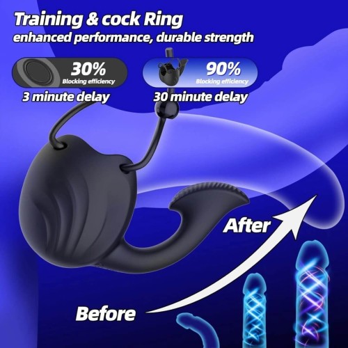 Passion Labs Male Cage black vibrating cock ring with ball sleeve