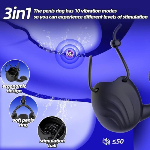 Passion Labs Male Cage black vibrating cock ring with ball sleeve