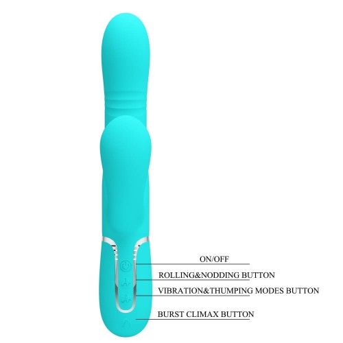 Pretty Love Mariana turquoise thumping rabbit vibrator with clitoral stimulator made of soft silicone