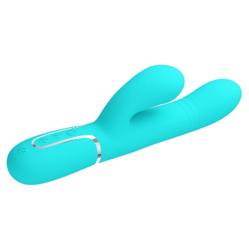 Pretty Love Mariana turquoise thumping rabbit vibrator with clitoral stimulator made of soft silicone