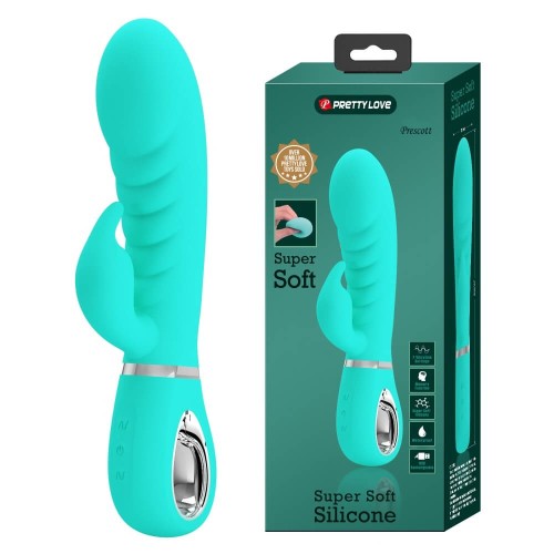 Pretty Love Prescott green soft rabbit vibrator with bulbous head and clitoral stimulator
