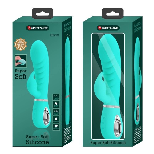 Pretty Love Prescott green soft rabbit vibrator with bulbous head and clitoral stimulator