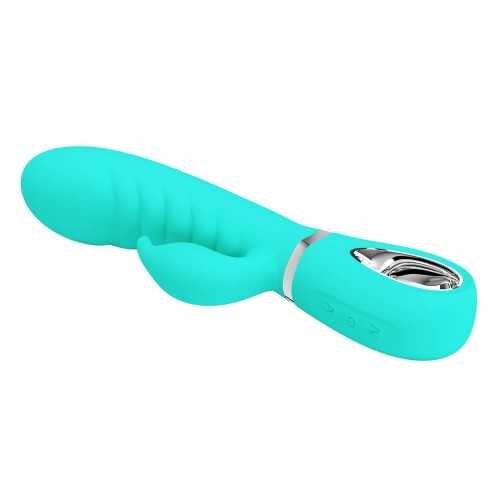 Pretty Love Prescott green soft rabbit vibrator with bulbous head and clitoral stimulator