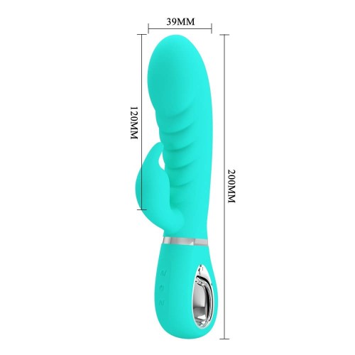 Pretty Love Prescott green soft rabbit vibrator with bulbous head and clitoral stimulator