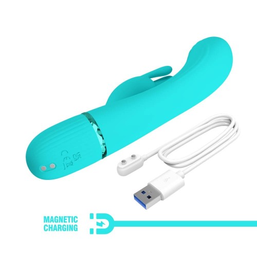 Pretty Love Scocco green rabbit vibrator with flexible curved head and clitoral stimulator