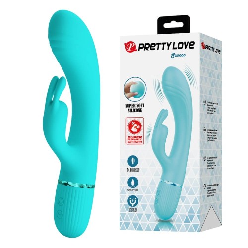 Pretty Love Scocco green rabbit vibrator with flexible curved head and clitoral stimulator