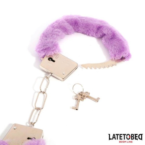 Latetobed furry handcuffs purple Latetobed purple furry metal handcuffs